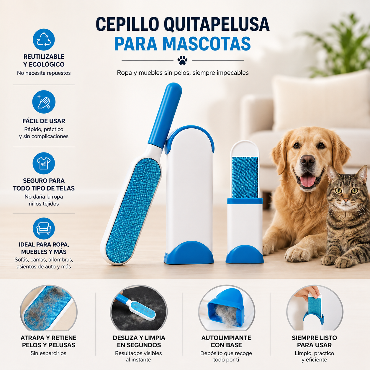 Cepillo De Pelos Y Pelusas Para Mascotas